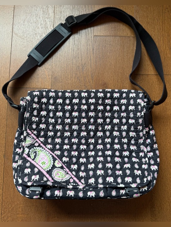 Vera Bradley Handbags - Vera Bradley Quilted Black Crossbody Laptop Bag with Pink & White Elephant Print